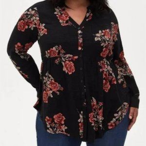 Torrid Emma Babydoll Crinkle Gauze Long Sleeve Tunic